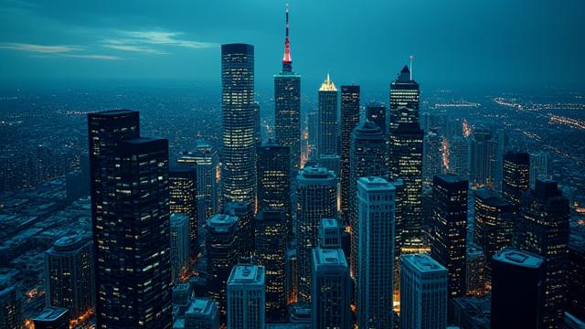 Stylized map image of Toronto financial district skyline